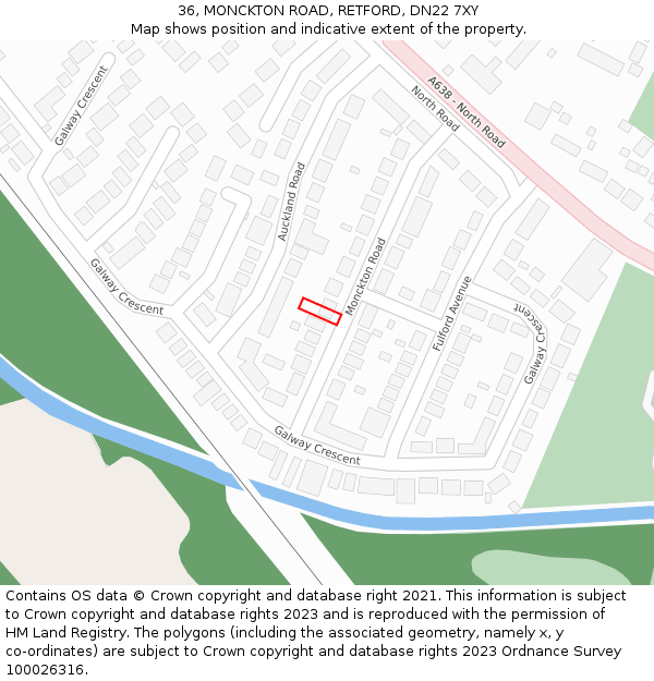 36, MONCKTON ROAD, RETFORD, DN22 7XY: Location map and indicative extent of plot