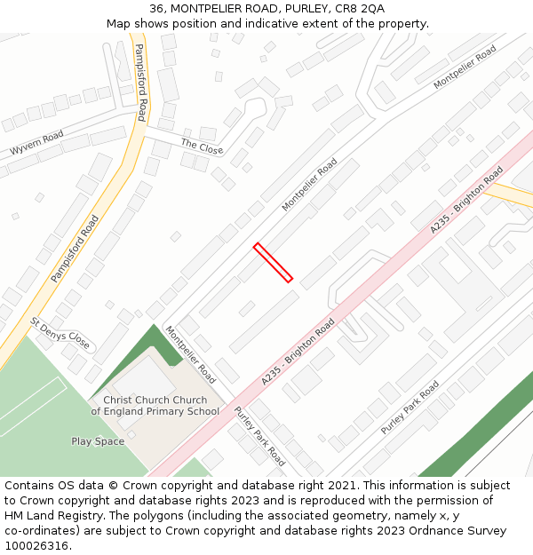 36, MONTPELIER ROAD, PURLEY, CR8 2QA: Location map and indicative extent of plot