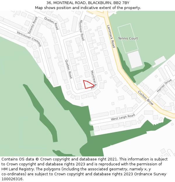 36, MONTREAL ROAD, BLACKBURN, BB2 7BY: Location map and indicative extent of plot