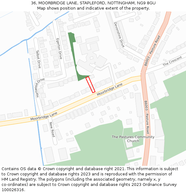 36, MOORBRIDGE LANE, STAPLEFORD, NOTTINGHAM, NG9 8GU: Location map and indicative extent of plot