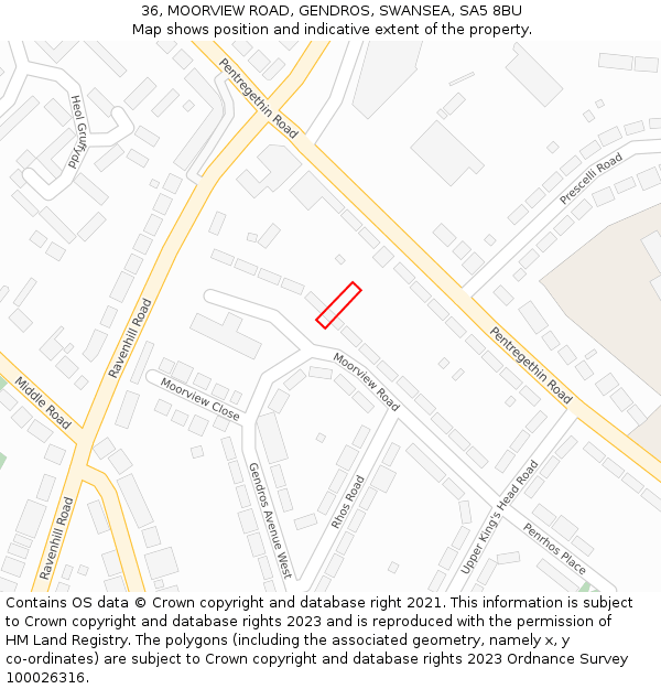 36, MOORVIEW ROAD, GENDROS, SWANSEA, SA5 8BU: Location map and indicative extent of plot