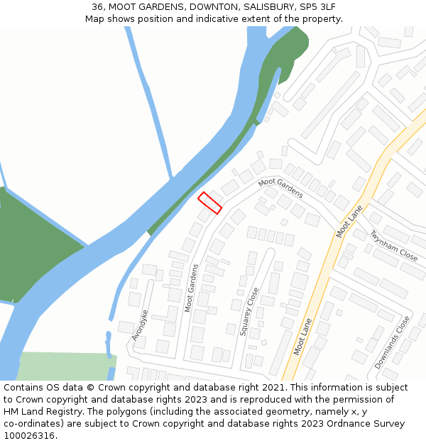 36, MOOT GARDENS, DOWNTON, SALISBURY, SP5 3LF: Location map and indicative extent of plot