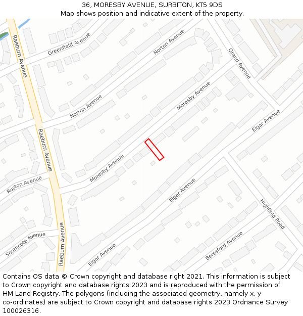 36, MORESBY AVENUE, SURBITON, KT5 9DS: Location map and indicative extent of plot