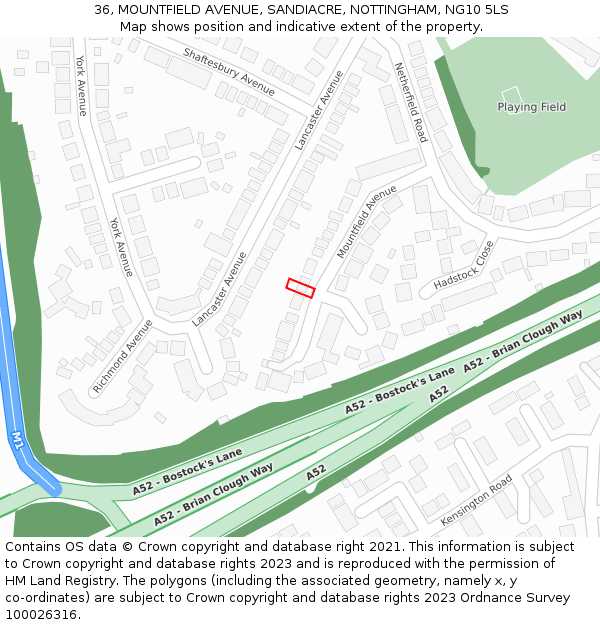 36, MOUNTFIELD AVENUE, SANDIACRE, NOTTINGHAM, NG10 5LS: Location map and indicative extent of plot