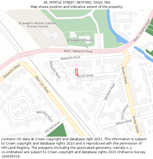 36, MYRTLE STREET, RETFORD, DN22 7BS: Location map and indicative extent of plot