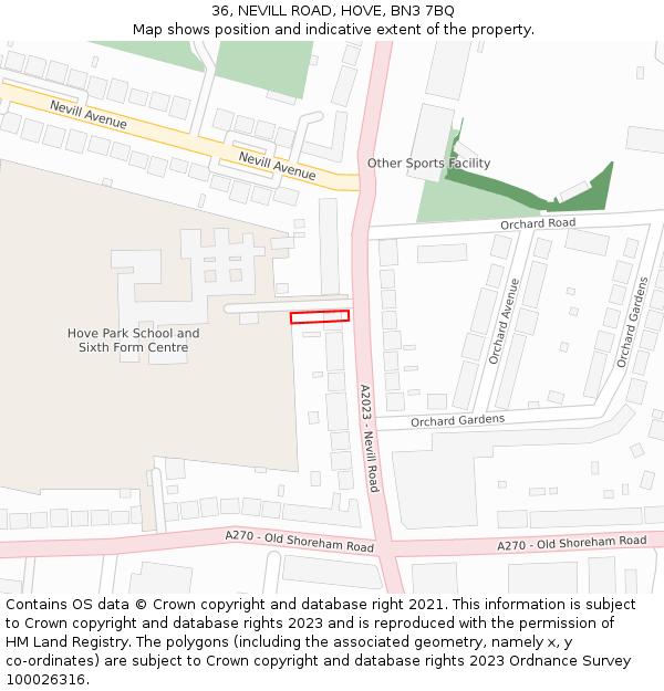 36, NEVILL ROAD, HOVE, BN3 7BQ: Location map and indicative extent of plot