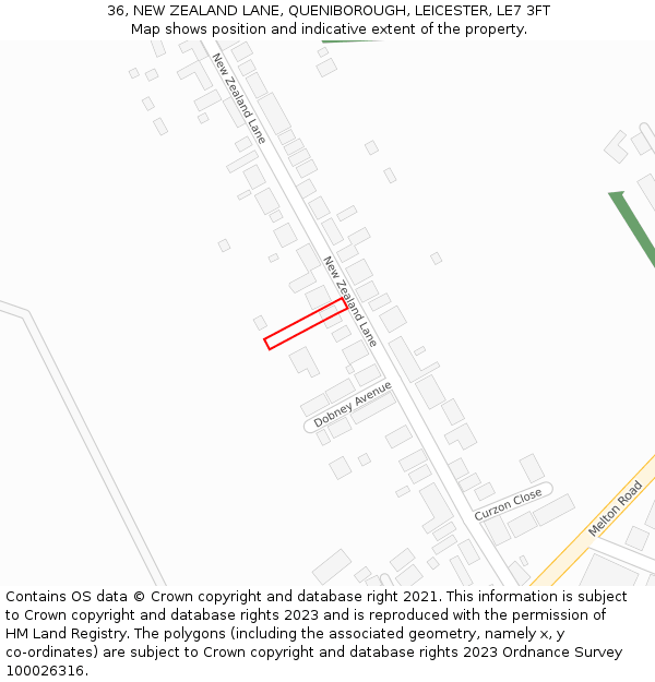 36, NEW ZEALAND LANE, QUENIBOROUGH, LEICESTER, LE7 3FT: Location map and indicative extent of plot
