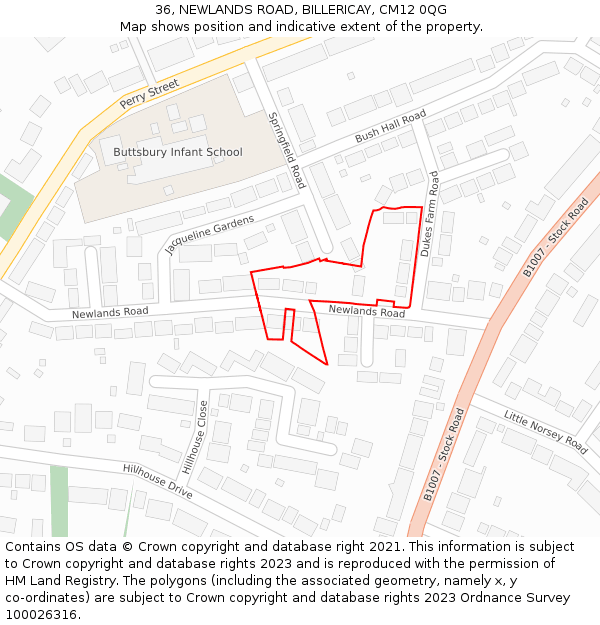 36, NEWLANDS ROAD, BILLERICAY, CM12 0QG: Location map and indicative extent of plot