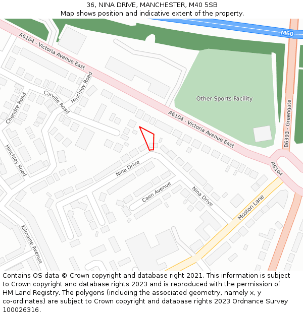 36, NINA DRIVE, MANCHESTER, M40 5SB: Location map and indicative extent of plot