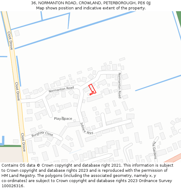 36, NORMANTON ROAD, CROWLAND, PETERBOROUGH, PE6 0JJ: Location map and indicative extent of plot