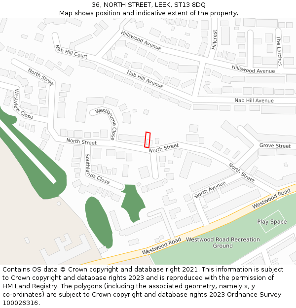 36, NORTH STREET, LEEK, ST13 8DQ: Location map and indicative extent of plot