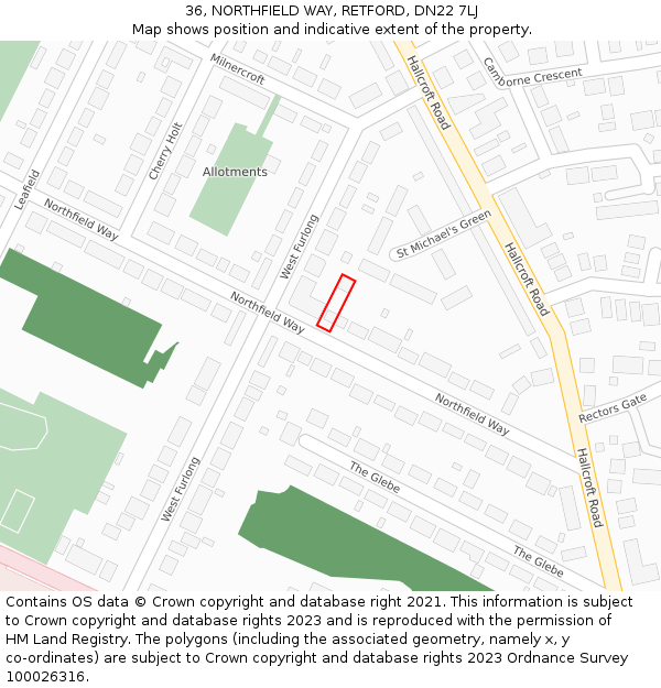 36, NORTHFIELD WAY, RETFORD, DN22 7LJ: Location map and indicative extent of plot