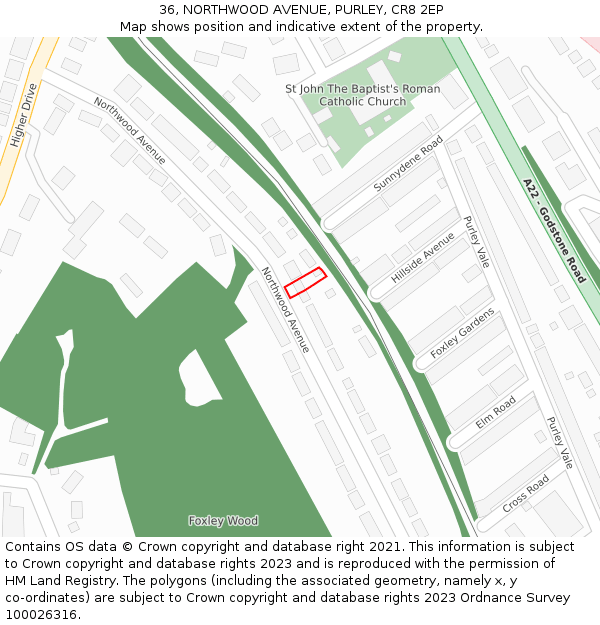 36, NORTHWOOD AVENUE, PURLEY, CR8 2EP: Location map and indicative extent of plot