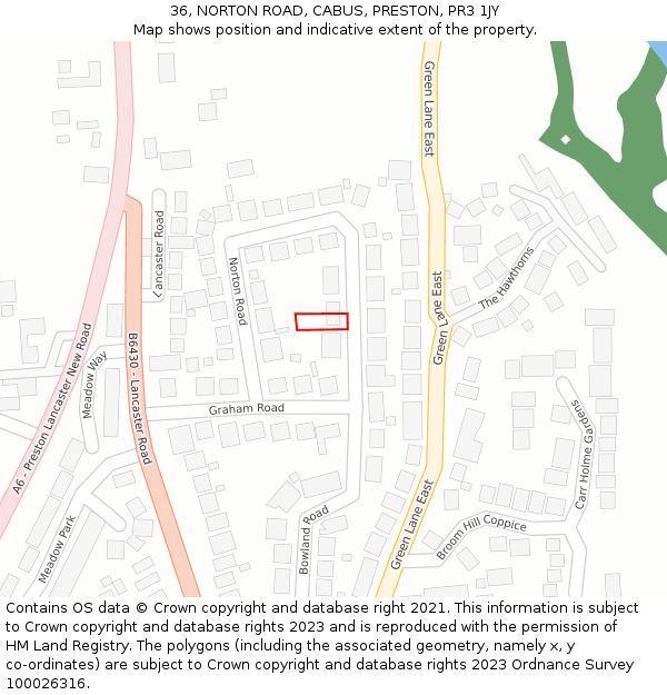 36, NORTON ROAD, CABUS, PRESTON, PR3 1JY: Location map and indicative extent of plot