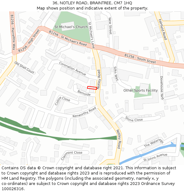 36, NOTLEY ROAD, BRAINTREE, CM7 1HQ: Location map and indicative extent of plot