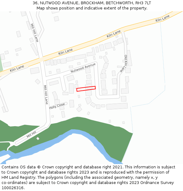 36, NUTWOOD AVENUE, BROCKHAM, BETCHWORTH, RH3 7LT: Location map and indicative extent of plot