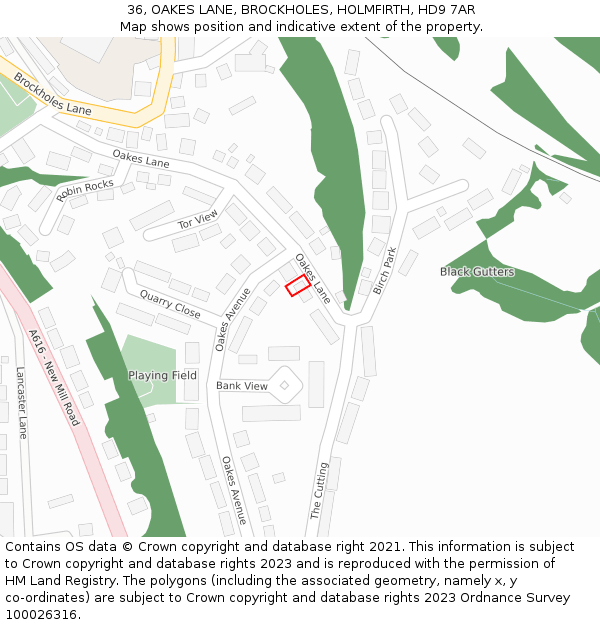 36, OAKES LANE, BROCKHOLES, HOLMFIRTH, HD9 7AR: Location map and indicative extent of plot