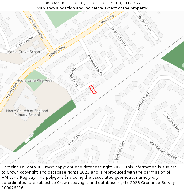 36, OAKTREE COURT, HOOLE, CHESTER, CH2 3FA: Location map and indicative extent of plot