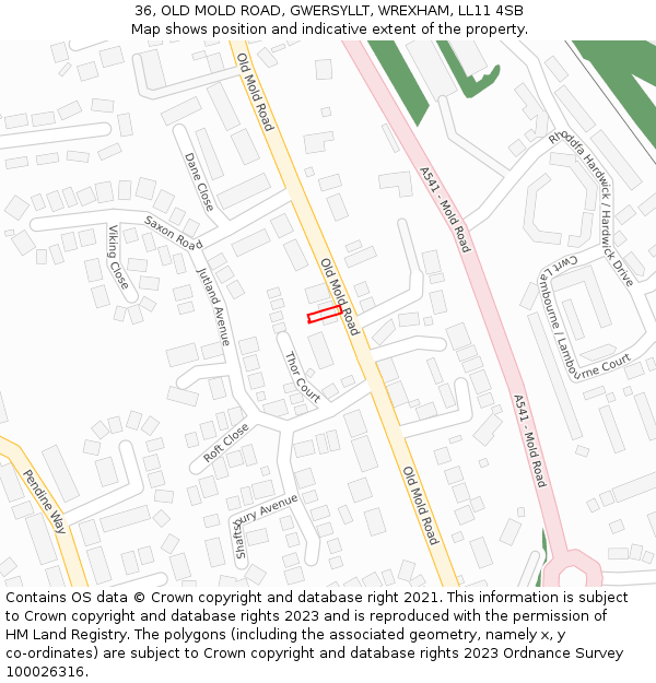 36, OLD MOLD ROAD, GWERSYLLT, WREXHAM, LL11 4SB: Location map and indicative extent of plot