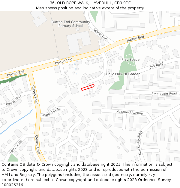 36, OLD ROPE WALK, HAVERHILL, CB9 9DF: Location map and indicative extent of plot