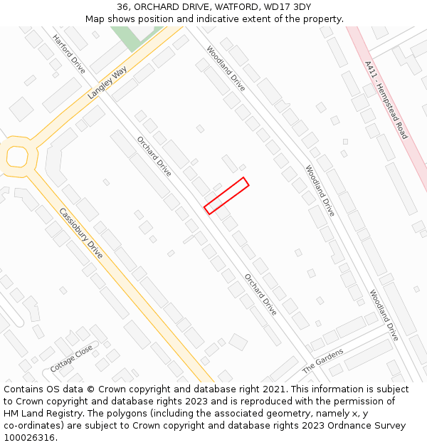 36, ORCHARD DRIVE, WATFORD, WD17 3DY: Location map and indicative extent of plot