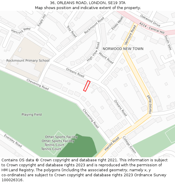 36, ORLEANS ROAD, LONDON, SE19 3TA: Location map and indicative extent of plot