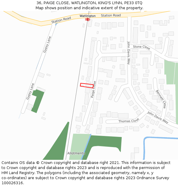 36, PAIGE CLOSE, WATLINGTON, KING'S LYNN, PE33 0TQ: Location map and indicative extent of plot