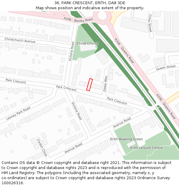 36, PARK CRESCENT, ERITH, DA8 3DE: Location map and indicative extent of plot