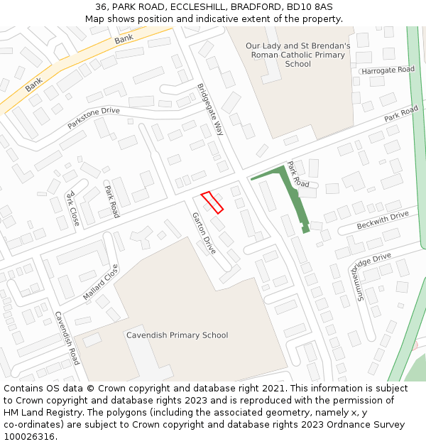 36, PARK ROAD, ECCLESHILL, BRADFORD, BD10 8AS: Location map and indicative extent of plot