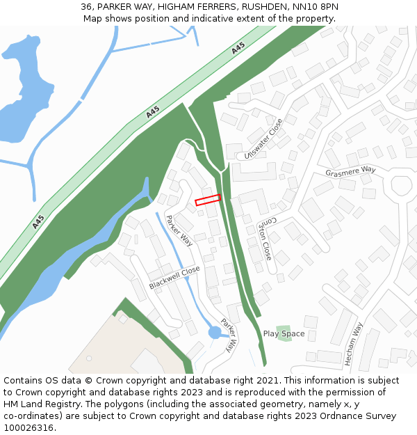 36, PARKER WAY, HIGHAM FERRERS, RUSHDEN, NN10 8PN: Location map and indicative extent of plot