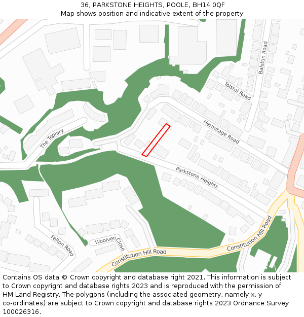 36, PARKSTONE HEIGHTS, POOLE, BH14 0QF: Location map and indicative extent of plot