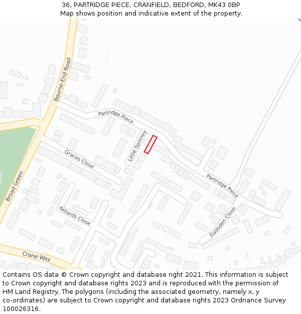36, PARTRIDGE PIECE, CRANFIELD, BEDFORD, MK43 0BP: Location map and indicative extent of plot
