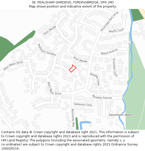 36, PEALSHAM GARDENS, FORDINGBRIDGE, SP6 1RD: Location map and indicative extent of plot
