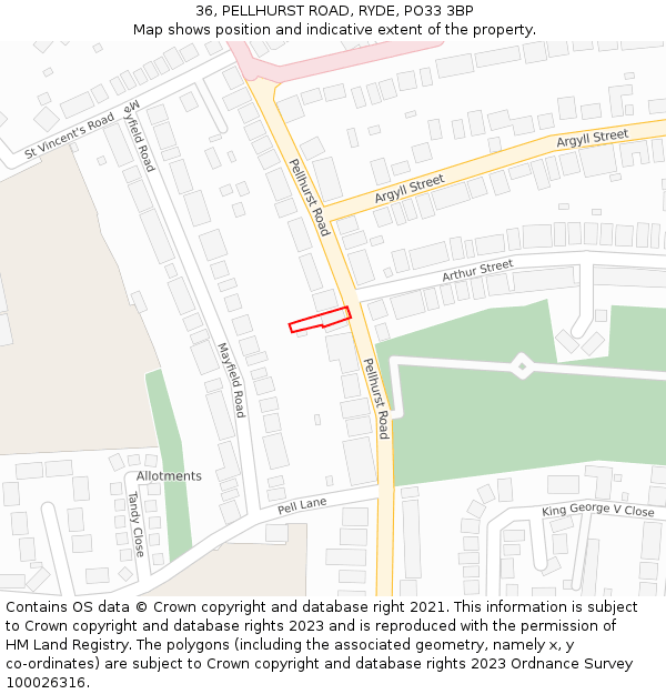 36, PELLHURST ROAD, RYDE, PO33 3BP: Location map and indicative extent of plot