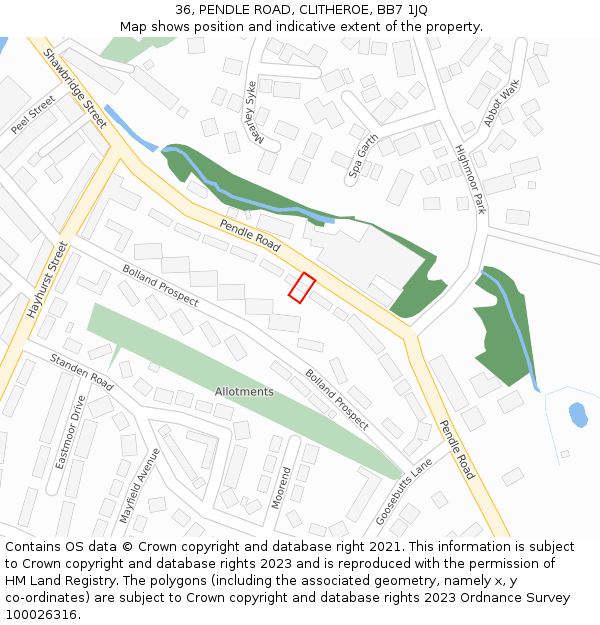 36, PENDLE ROAD, CLITHEROE, BB7 1JQ: Location map and indicative extent of plot
