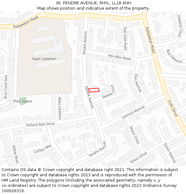 36, PENDRE AVENUE, RHYL, LL18 4NH: Location map and indicative extent of plot