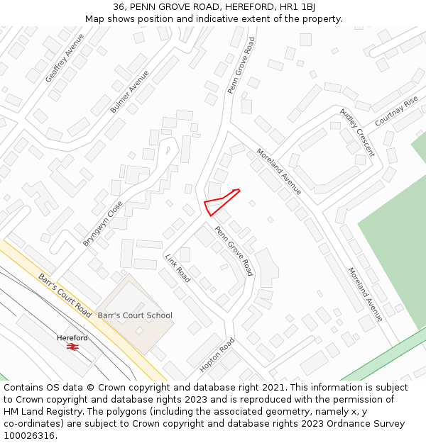36, PENN GROVE ROAD, HEREFORD, HR1 1BJ: Location map and indicative extent of plot