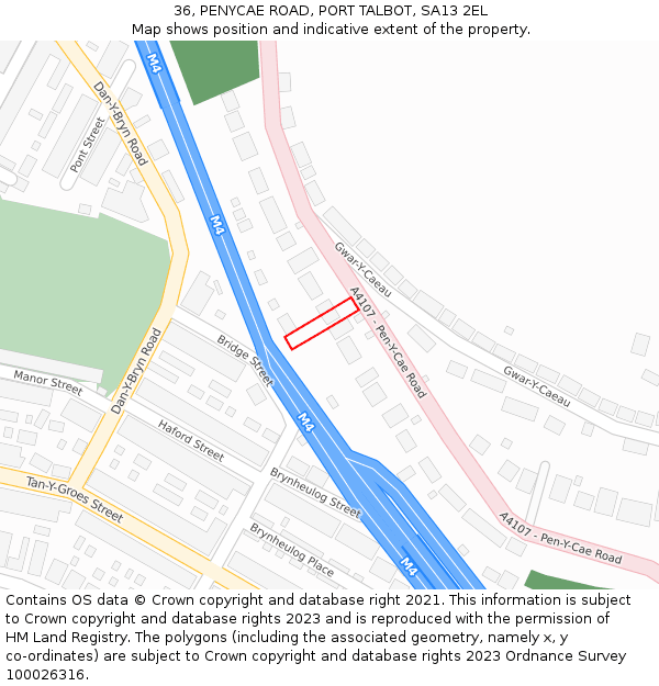 36, PENYCAE ROAD, PORT TALBOT, SA13 2EL: Location map and indicative extent of plot