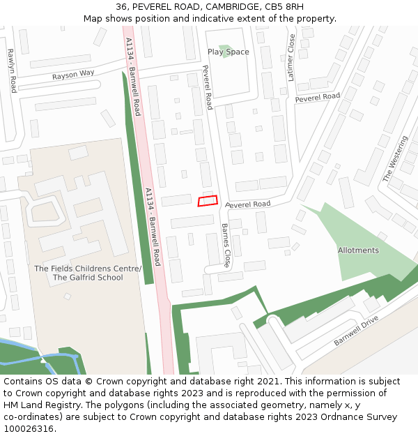 36, PEVEREL ROAD, CAMBRIDGE, CB5 8RH: Location map and indicative extent of plot