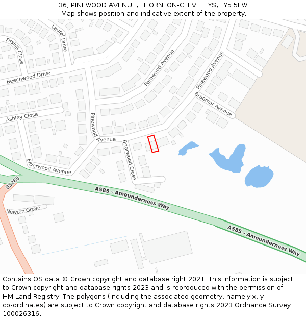 36, PINEWOOD AVENUE, THORNTON-CLEVELEYS, FY5 5EW: Location map and indicative extent of plot