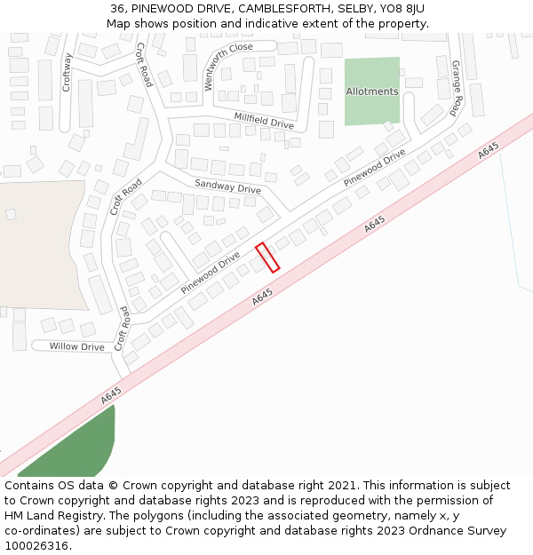 36, PINEWOOD DRIVE, CAMBLESFORTH, SELBY, YO8 8JU: Location map and indicative extent of plot