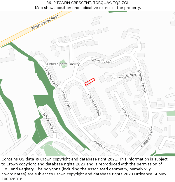 36, PITCAIRN CRESCENT, TORQUAY, TQ2 7GL: Location map and indicative extent of plot