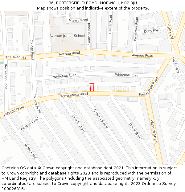 36, PORTERSFIELD ROAD, NORWICH, NR2 3JU: Location map and indicative extent of plot