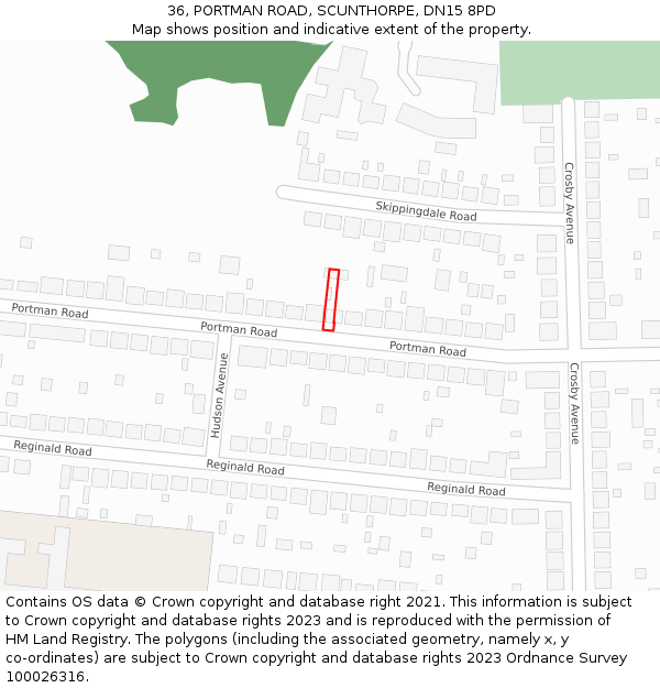 36, PORTMAN ROAD, SCUNTHORPE, DN15 8PD: Location map and indicative extent of plot