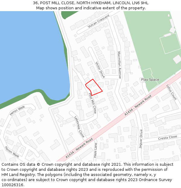 36, POST MILL CLOSE, NORTH HYKEHAM, LINCOLN, LN6 9HL: Location map and indicative extent of plot