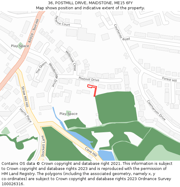 36, POSTMILL DRIVE, MAIDSTONE, ME15 6FY: Location map and indicative extent of plot