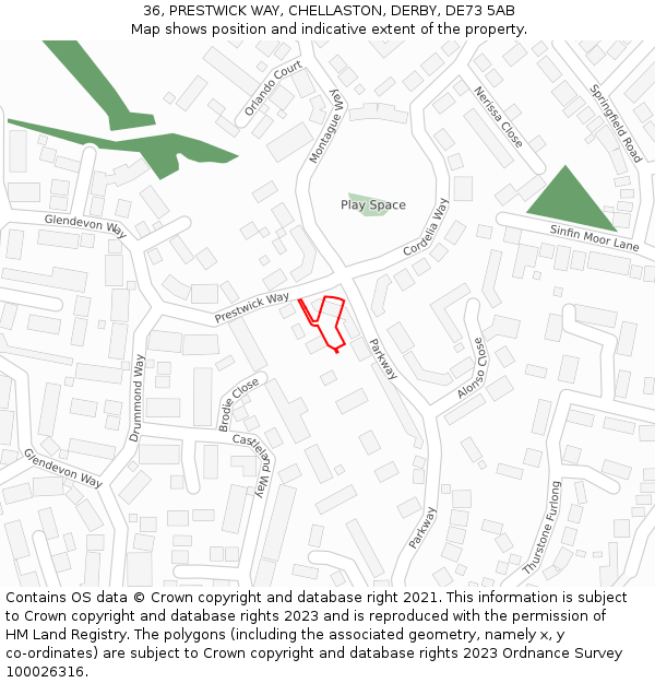 36, PRESTWICK WAY, CHELLASTON, DERBY, DE73 5AB: Location map and indicative extent of plot