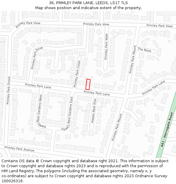 36, PRIMLEY PARK LANE, LEEDS, LS17 7LS: Location map and indicative extent of plot