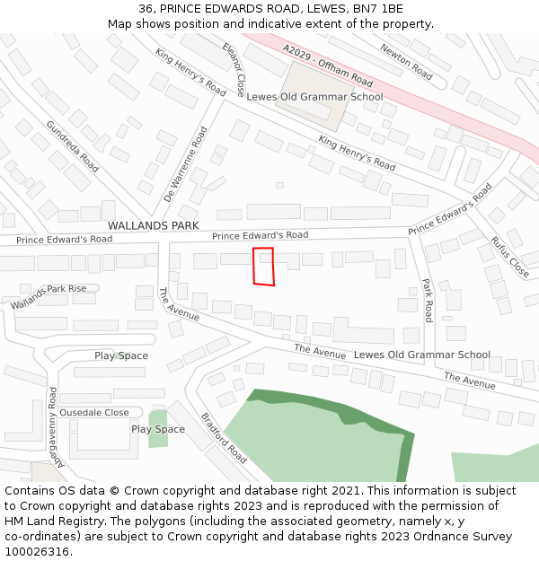 36, PRINCE EDWARDS ROAD, LEWES, BN7 1BE: Location map and indicative extent of plot