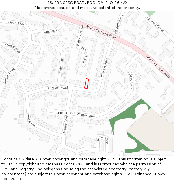 36, PRINCESS ROAD, ROCHDALE, OL16 4AY: Location map and indicative extent of plot